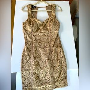 Stretchy Les gold dress with gold satin detail zipper and cook size